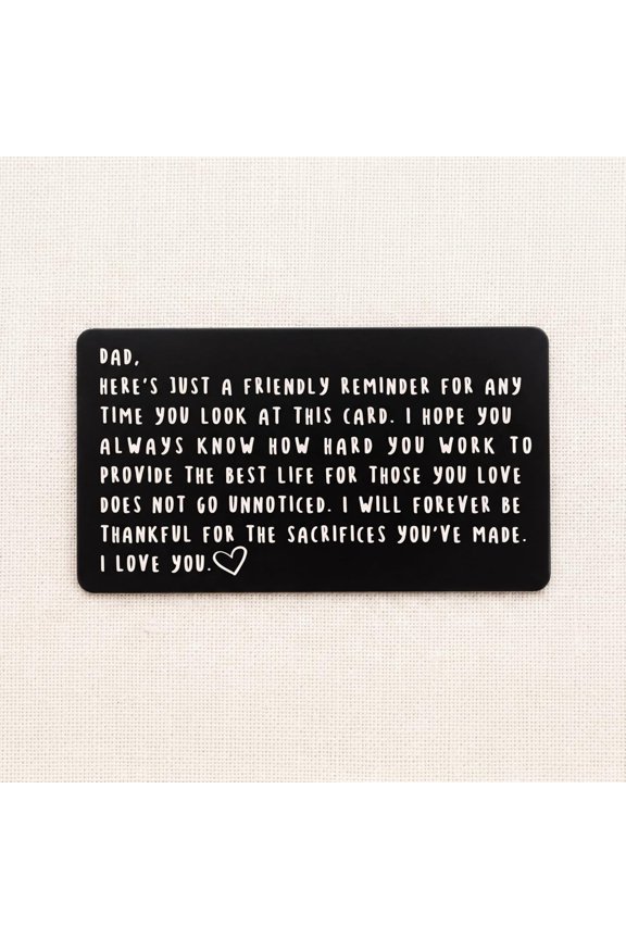 Metal Wallet Insert Card for Dad, Engraved Thank You Dad Message Card, Sentimental Keepsake Gift Card, Mini Aluminum Wallet Card Gift for Fathers Day Birthday