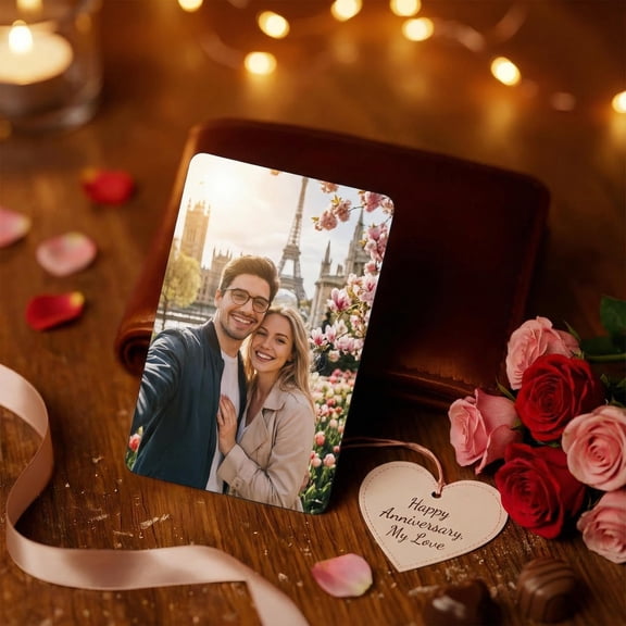 Metal Wallet Photo | Personalised Valentines Gift for Him | Anniversary & Birthday - Husband Boyfriend | Custom Design - Double Sided
