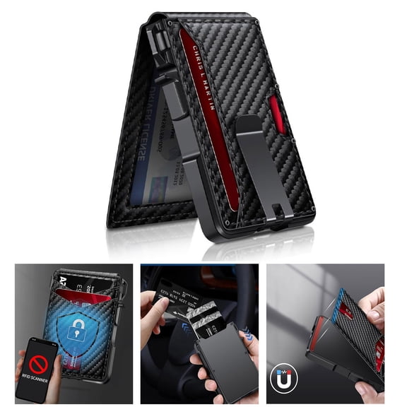 Metal Wallet With Hook & Pop up button RFID Blocking Credit Card Holder Foldable Pocket Wallet For Travel Everyday Use
