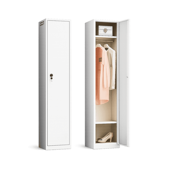 Metal Wardrobe Cabinet 1 Door with Hanging Rail and Shelves, Clothes Storage Locker for Bedroom Office Utility Room