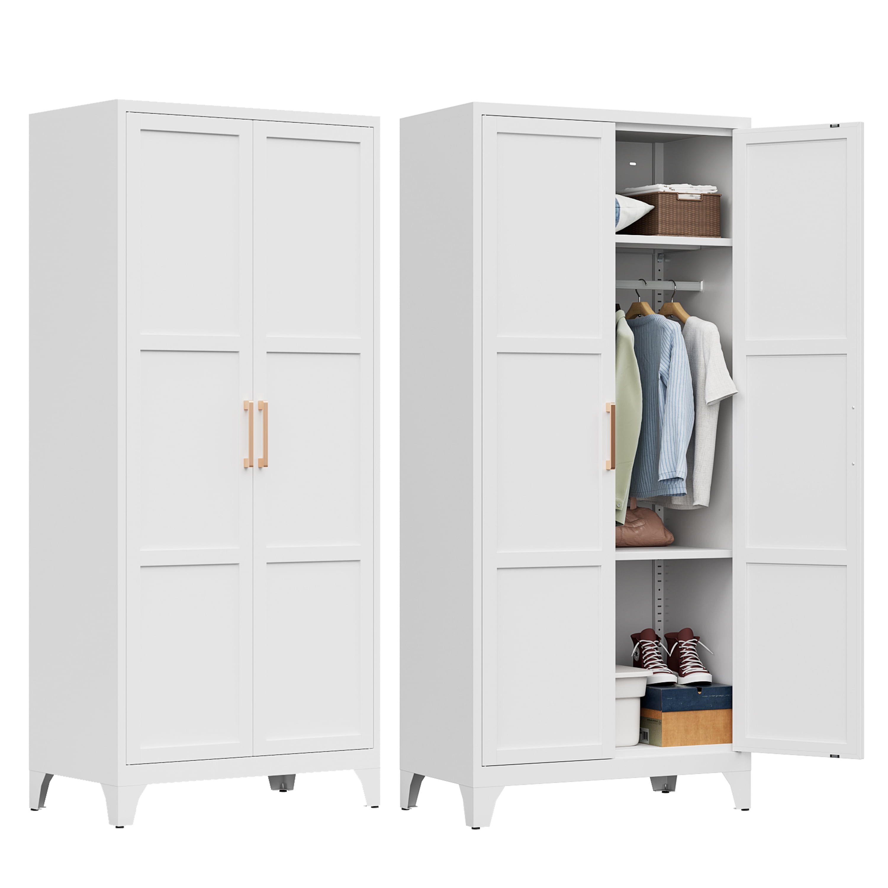 Metal Wardrobe Cabinet with Hanging Rod, 71