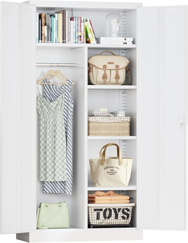 Metal Wardrobe Cabinet with Locking Doors, 72