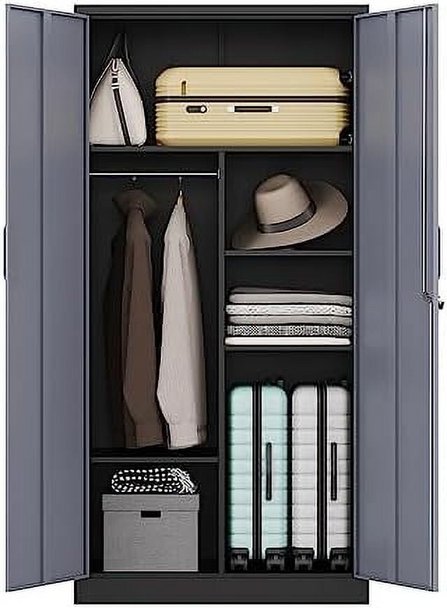Metal Wardrobe Cabinet with Locking Doors, Metal Locker Armoire Closet ...