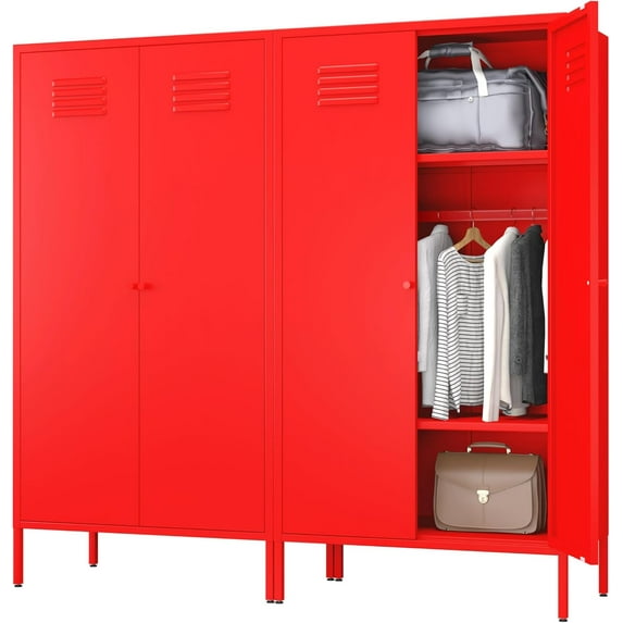 Metal Wardrobe Cabinets with Magnetic Doors, Armoire with Hanging Rod and 2 Adjustable Laminate, Clothing Locker Storage Cabinets for Home Room, Fire Department, School, Employee, Garage, Gym