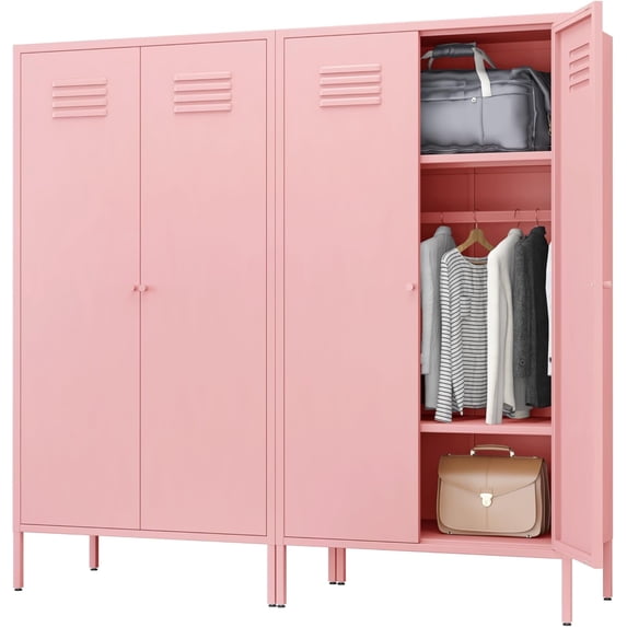 Metal Wardrobe Cabinets with Magnetic Doors, Armoire with Hanging Rod and 2 Adjustable Laminate, Clothing Locker Storage Cabinets for Home Room, Fire Department, School, Employee, Garage, Gym