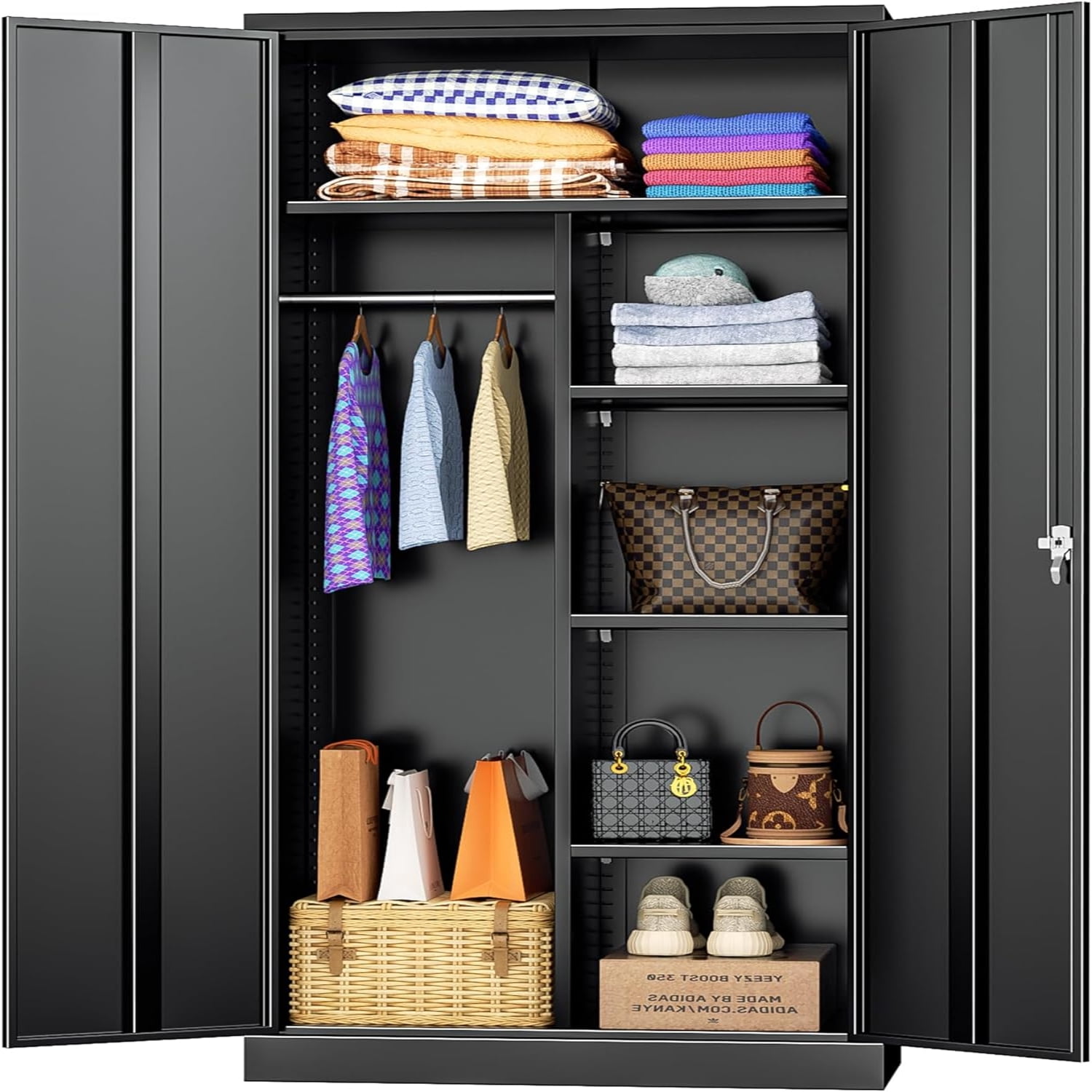 Metal Wardrobe Closet 72" Locking Wardrobe Cabinet with Doors and Shelves Tall Steel Clothes for ...