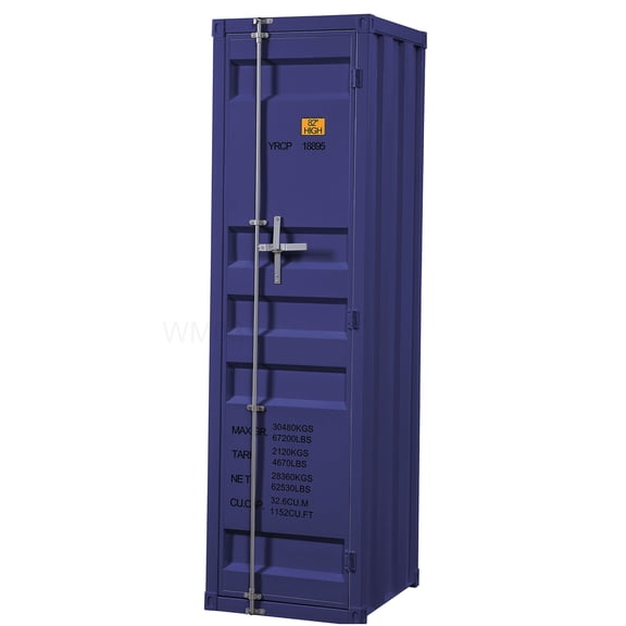 Metal Wardrobe Closet with Lock, Blue Industrial Storage Cabinet for Bedroom