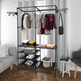thumbnail image 1 of Metal Wardrobe Shoe and Clothes Rack, Garment Rack Shoe Clothing Organizer with Shelves, Freestanding Closet Multifunctional Clothes Rack with Hanging Rails and 4 Shelves, Black, 1 of 9