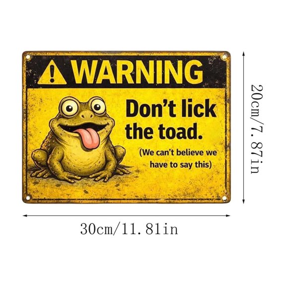 Metal Warning Sign, Funny Toad Pattern, 1 Pack 11.8 x 7.9 Inch, Suitable for Outdoor Patio Yard Garden Decor