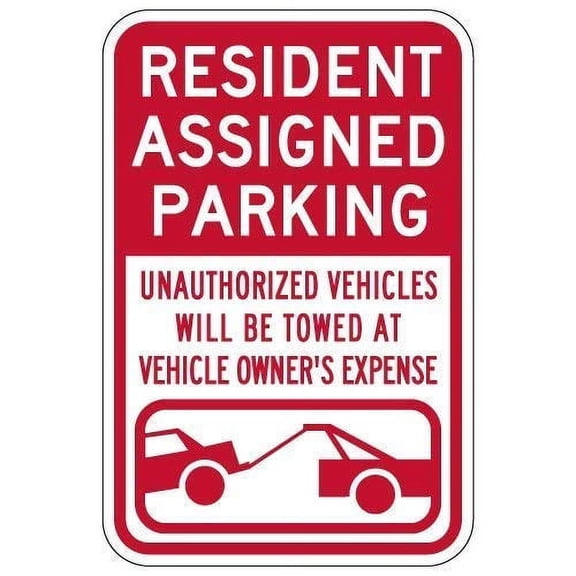 Metal Warning Sign Sign Resident Assigned Parking Tow Away Signs (Red) (Aluminum) Size: 8 x 12 inch