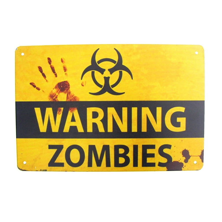 Yellow Metal Warning Zombies Halloween Door Sign Yellow Metal Warning Zombies Halloween Door Sign