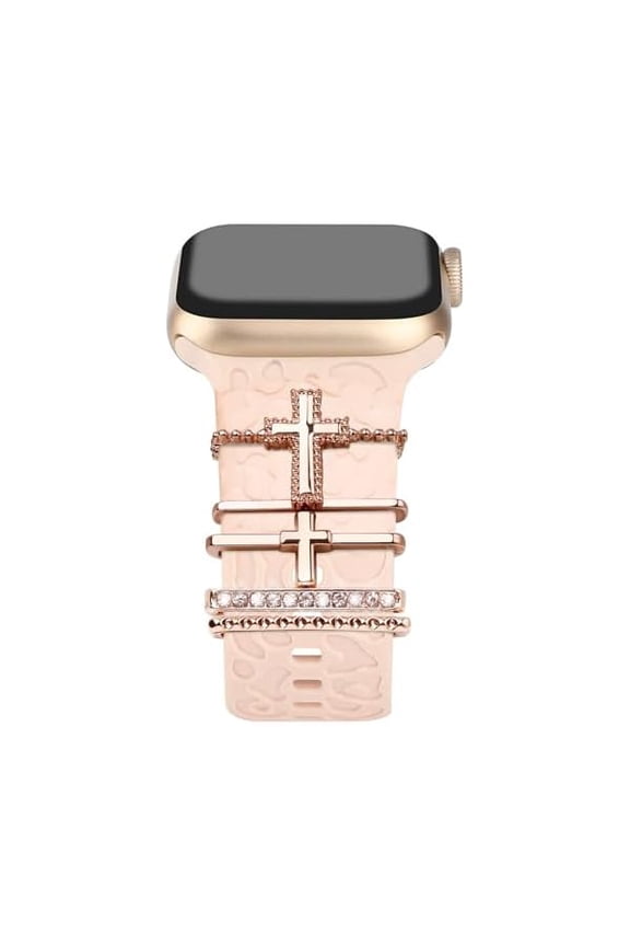 Metal Watch Band Charms Decorative Rings Loops Compatible with Apple Watch bands Accessories Charm 38/40/41/42/44/45/46/49mm iwatch Series 10 9 8 7 6 5 4 3 2 1 (Cross-Rose Gold)