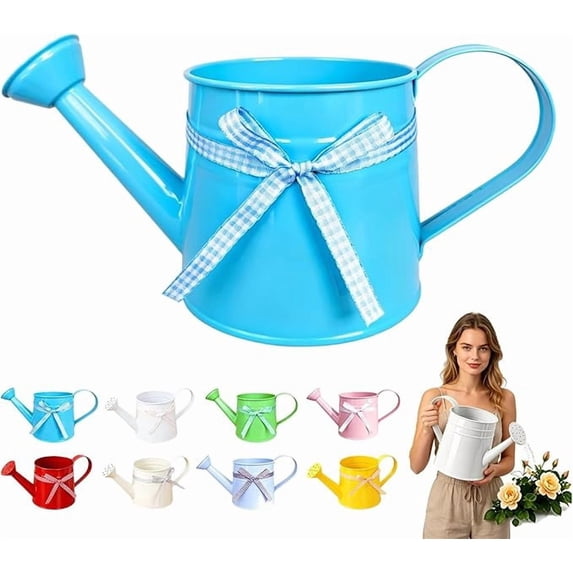 Metal Watering Can with Ribbon Bow,1 Gallon Watering Can Metal,Vintage Sprinkling Tin Watering Can for Indoor Outdoor Plants, Galvanized Steel Watering Cans for Flower