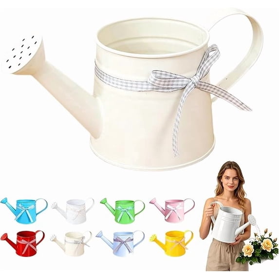 Metal Watering Can with Ribbon Bow,1 Gallon Watering Can Metal,Vintage Sprinkling Tin Watering Can for Indoor Outdoor Plants, Galvanized Steel Watering Cans for Flower