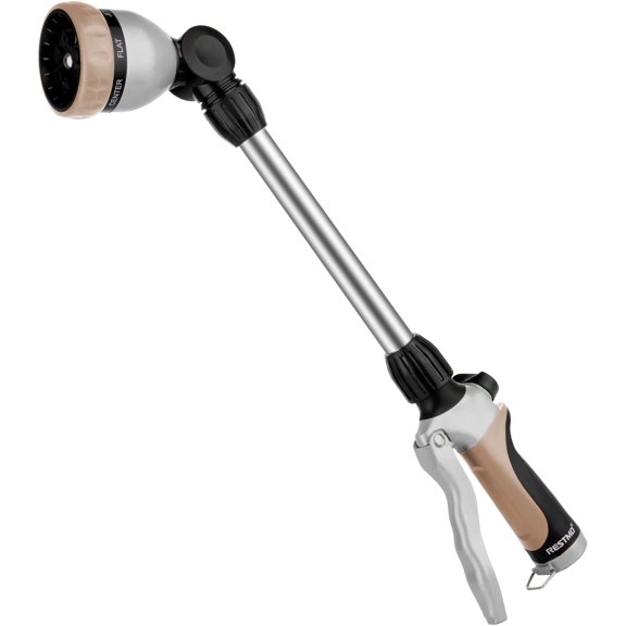 Metal Watering Wand, Heavy Duty Garden Hose Wand with 180? Swivel Ratcheting , 16'' Hose Nozzle Sprayer with 7 Patterns and Flow Control, for Water Baskets and Shrubs,