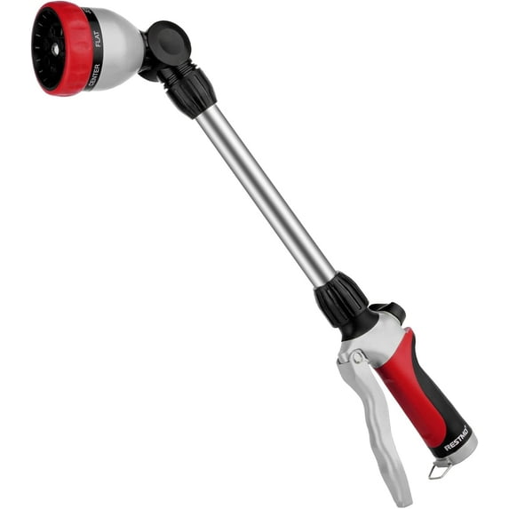 Metal Watering Wand, Heavy Duty Garden Hose Wand with 180° Swivel Ratcheting Head, 16-Inch Hose Nozzle Sprayer with 7 Spray Patterns and Flow Control, Ideal to Water Hanging Baskets and Shrubs