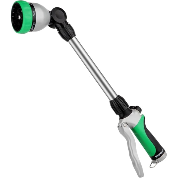 Metal Watering Wand, Heavy Duty Garden Hose Wand with 180 Swivel Ratcheting Head, 16-Inch Hose Nozzle Sprayer with 7 Spray Patterns and Flow Control, Ideal to Water Hanging Baskets and Shrubs