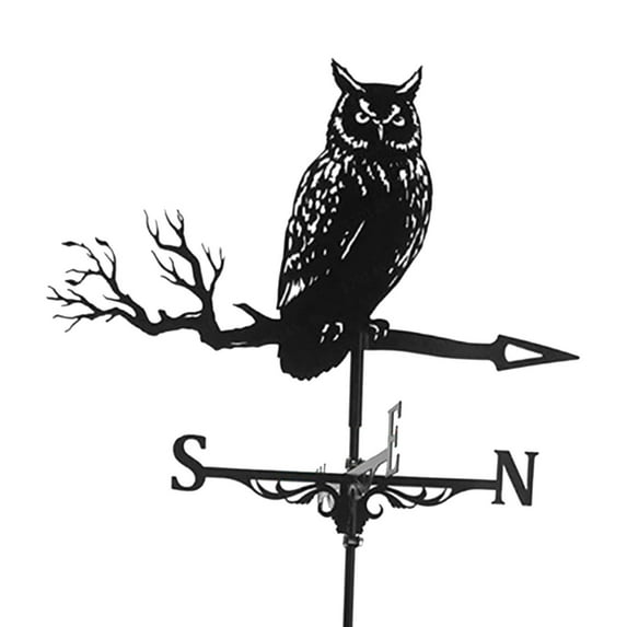 Metal Weathervane with Owl Ornament, Garden Stake Weather Vane Professional Measuring Tool Garden Yard Roof Mount Black09