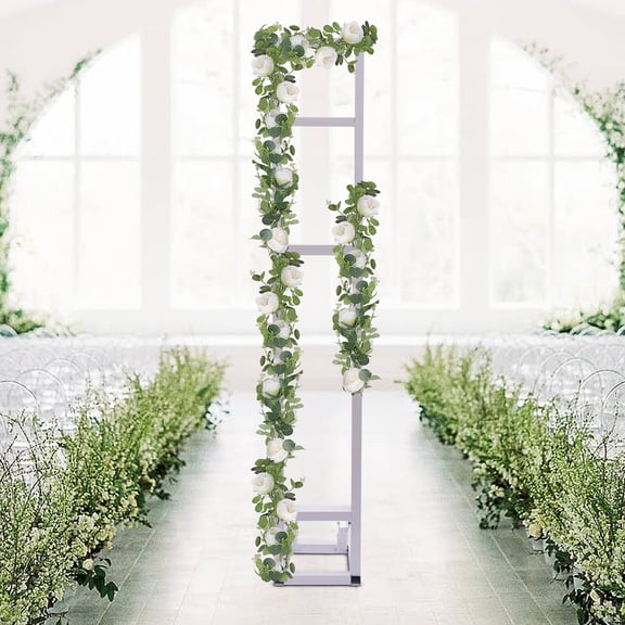 Metal Wedding Arch Backdrop Stand, Height Adjustable Square Balloon Frame Flower Rack for Ceremony Party, White