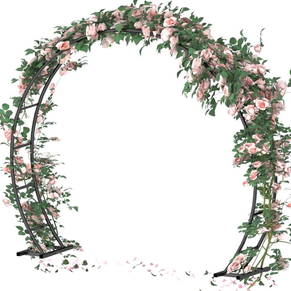 Metal Wedding Arch | for Ceremony Party Decoration 8Ft Wide 7Ft High,Garden Arch Trellis with Ground Bases for Climbing Plants,Outdoor Garden Arbor for Roses Vines, Round Frame, Black