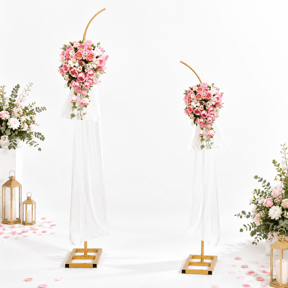 Metal Wedding Arch Frame, Adjustable Two-Tier Curved Backdrop Stand for Ceremony, Parties, and Decorations