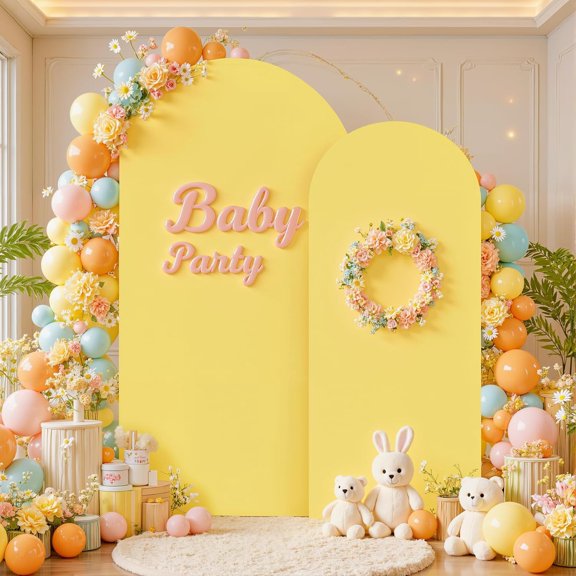Yellow Arch Cover Set of 2-7.2 and 6FT Yellow Arch Backdrop Cover Spandex Fitted Birthday Party Arch Stand Covers Stretchy Backdrop for Baby Shower Bridal Shower Ceremony Wedding Photo Background