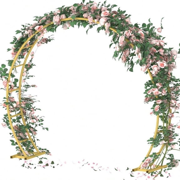 Metal Wedding Arch for Ceremony Party Decoration Outdoor Garden Arch Trellis for Climbing Plants Roses Vines 8Ft Wide 7Ft High Gold