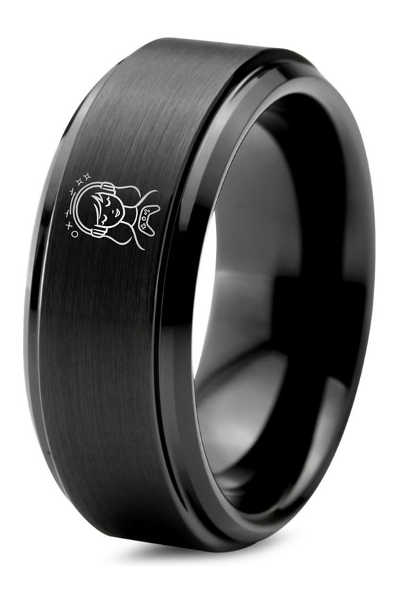 Gamer Tungsten Handmade Jewelry Black Rings Patterns Grey Modern Mom Men Gay Set Dad 70S