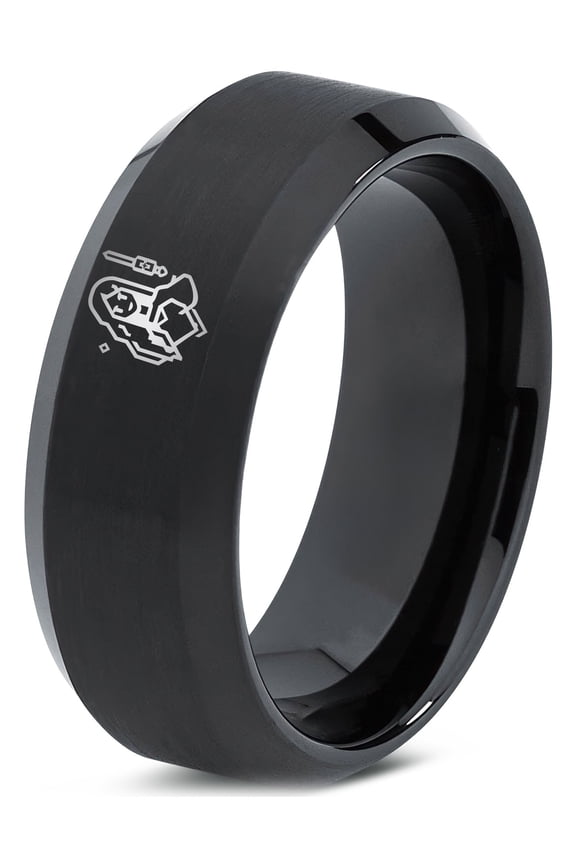 Black Jewelry Mens Rings Gamer Tungsten Monogram Men Gifts 5 Year Anniversary Gift for Him