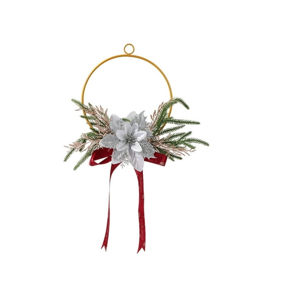 Metal Wedding and Christmas Wreath, 17 x 11.8 in Gold Red Silver Wall Hanging Ring with Bow, Vintage Industrial Style Door Decoration for Home & Party