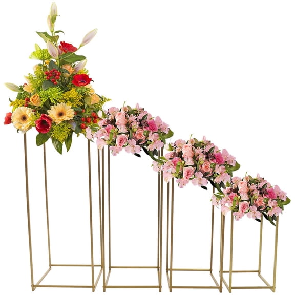 Metal Wedding Flower Stand Floor Vase Column Flower Stand Geometric Centerpieces Vase for Tabletop Flower Arrangement Event Reception Tables Decoration (4Pcs Gold)