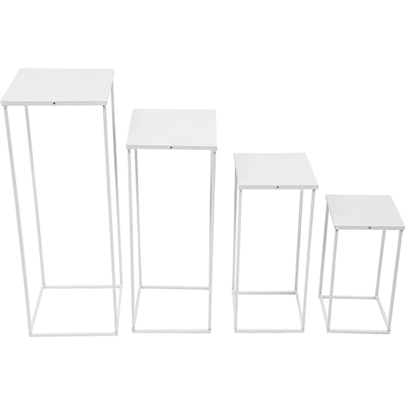 Metal Wedding Flower Stand Floor Vase Column Flower Stand Geometric Centerpieces Vase for Tabletop Flower Arrangement, Wedding and Event Reception Tables Decoration (4Pcs, W/ Metal Plate, White)