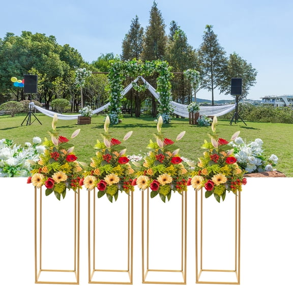 Metal Wedding Flower Stand Floor Vase Column Stand Geometric Centerpieces Vase for Tabletop Flower Arrangement Event Reception Tables Decoration (4Pcs,23.62" H, Gold)