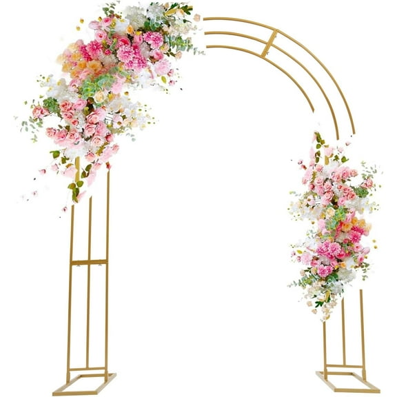 Metal Wedding Garden Arch Trellis: 8.53Ft Heavy Duty Backdrop Balloon Archway Decoration Stand with Sturdy Base - Indoor Outdoor Party Ceremony Arches Frame Climbing Flower Plant Garden Arbor Gold