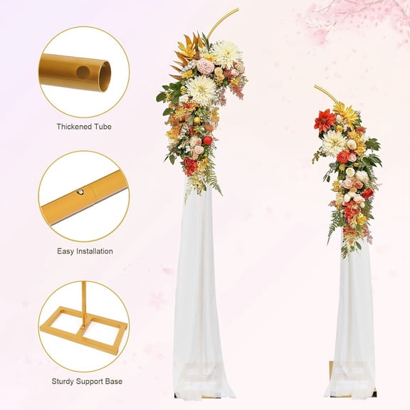 Metal Wedding Half Fold Arch Bracket, Sheep's Horn Background Bracket Set, Set of 2 Golden Arc Top Arches for Wedding Birthday Party Balloon Garland Scene Decoration