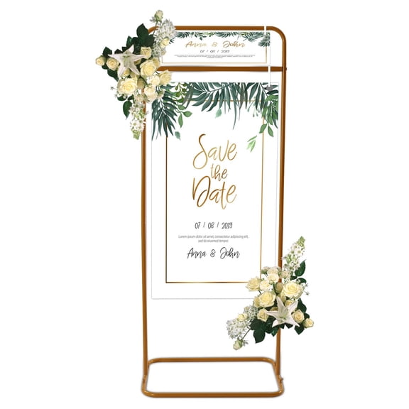 Metal Wedding Welcome Sign Arch Stand Advertising Shelf Gold 1.5M 4.9Ft Height Welcome Sign Frame Wedding Sign Floral Ceremony Decorations, Reception Guest List Directory Geometric Stand