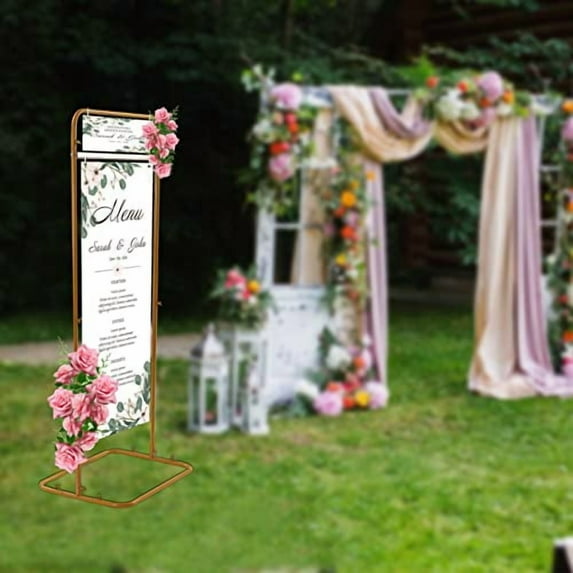 Metal Wedding Welcome Sign Arch Stand Advertising Shelf Gold 1.5M 4.9Ft Height Welcome Sign Frame Wedding Sign Floral Ceremony Decorations, Reception Guest List Directory Geometric