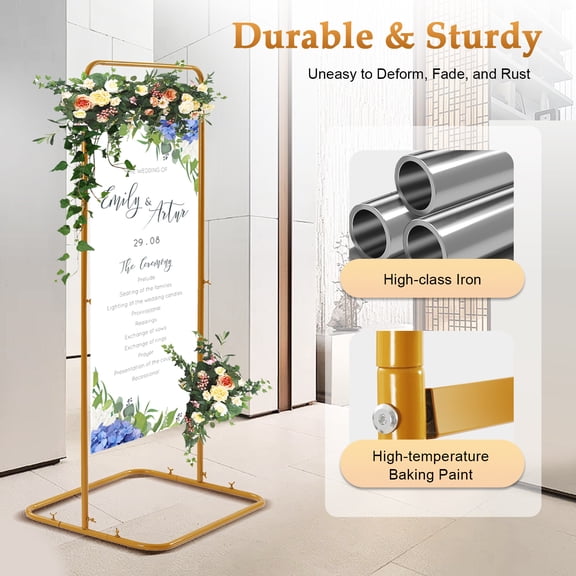 Metal Wedding Welcome Sign Arch Stand Advertising Shelf Rack Billboard Gold