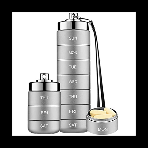 Metal Weekly,Stackable Waterproof Travel Pill Box,Pill Case Container,7 Day Daily Medicine Organizer Grey