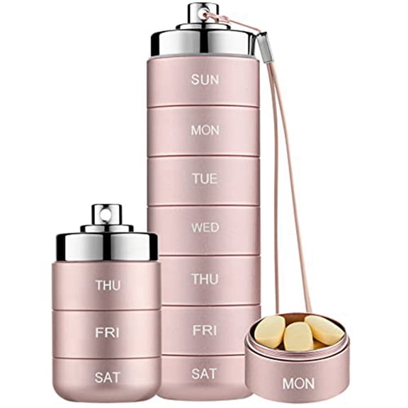 Metal Weekly,Stackable Waterproof Travel Pill Box,Pill Case Container,7 Day Daily Medicine Organizer Pink