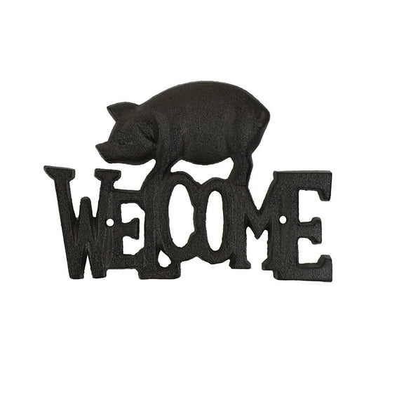 Metal Welcome Pig Sign Cast Iron Farmhouse Wall Art Rustic Front Door Porch Country Home Decor