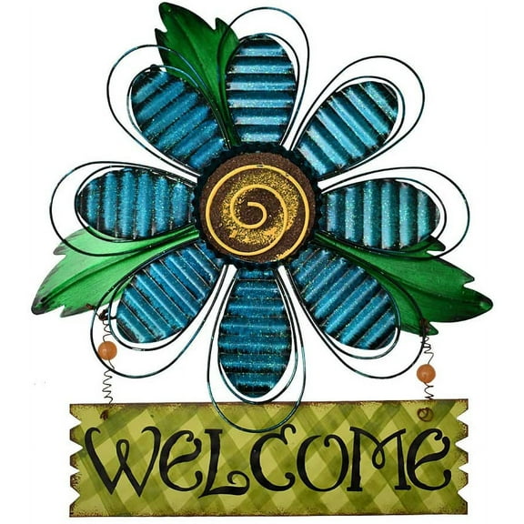 Metal Welcome Sign Daisy Hanging Signs for Front Door Indoor Outdoor Door Decor Wall Art Flower Decoration