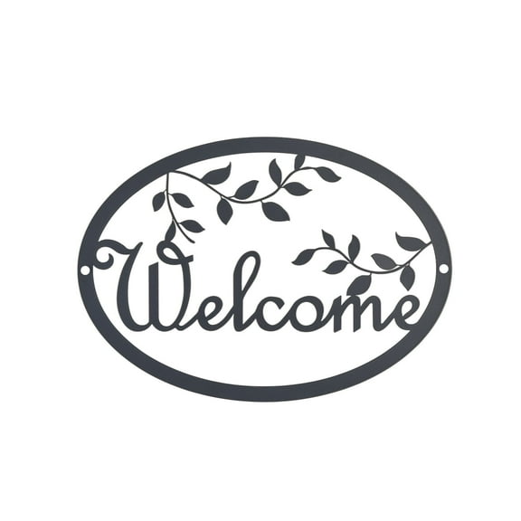 Metal Welcome Sign for Front Door - Black Wall Decor - Indoor Outdoor Home Decor Perfect for Front Porch, Living Room, and Kitchen (Wreath Style)