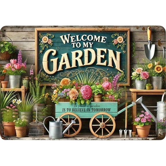 Metal Welcome to My Garden Tin Sign, Funny Gardening Decor for Plant Lovers, 8 x 12 Inch