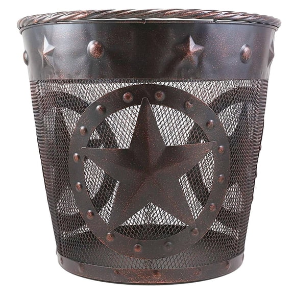Metal Western Star Wastebasket Trash Can Bath Kitchen Office Cabin Lodge Decor
