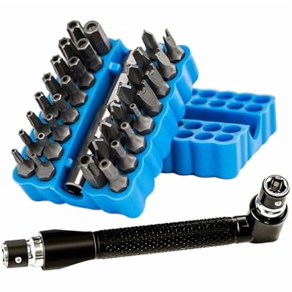 CJB34pcs Security Bit Set 1/4 Inch Hex Shank Screwdriver Bit Set,Tamper Proof Bits-Torx+Hex+Tri Wing+Star+Spanner for Torx Security Screwdriver Set,High Hardness Impact Driver Bit Set(Blue+Wrench)