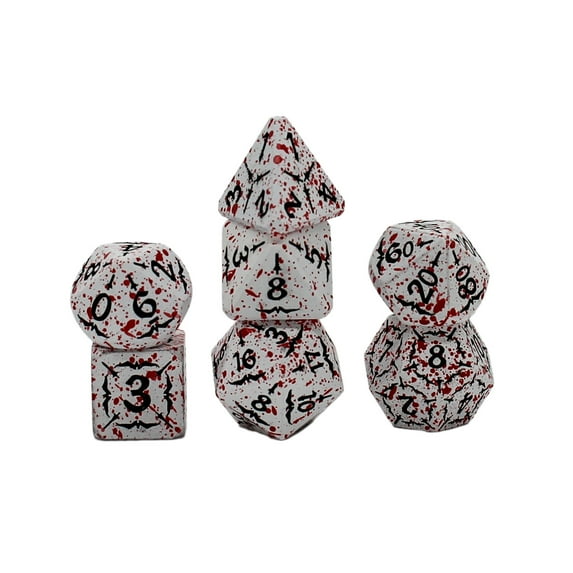 Metal White Blood-Like Paint Splattered Design Dice Set with Display Box