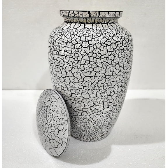 Metal White Crackle Urn for Adult Human Ashes  Premium Decorative Memorial Cremation 10 inches Urns for Funeral, Burial, Columbarium, or Home Tribute Display