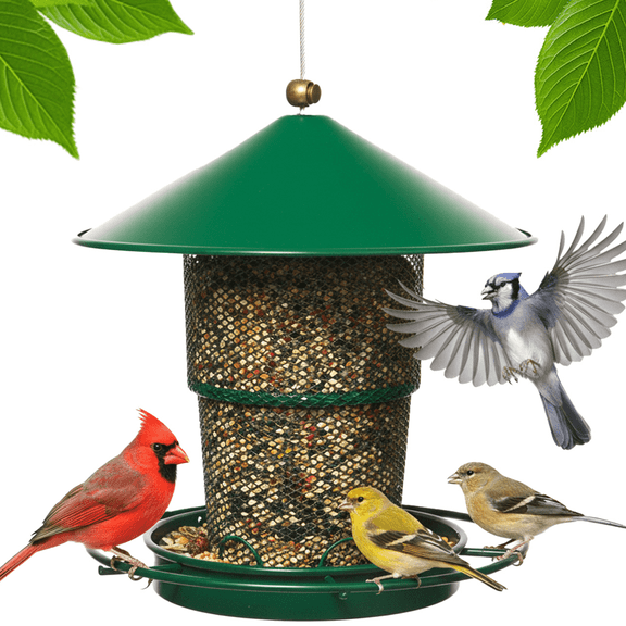 Anpro Metal Bird Feeder for Outside Hanging, Retractable Squirrel Proof 5lb Capacity Bird Feeders, for Outdoors Hanging Garden Yard, Green