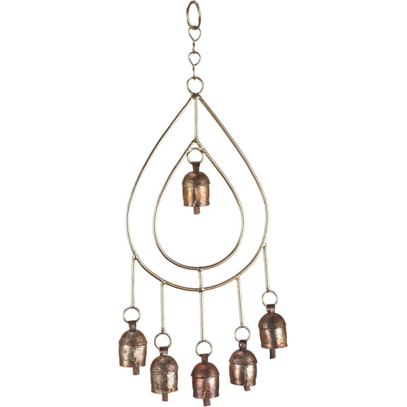 Metal Wind Chimes for Outside  Deep Tone Garden Decor  Rustic Finish Bronze Yard Decorations Outdoor  14 Inch Hanging Windchime for Porch Patio Balcony  Gold Chimes with 6 Decorative Bells